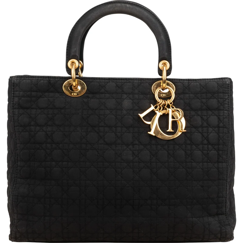 Christian Dior Quilted Nylon Cannage Large Lady Dior Handbag