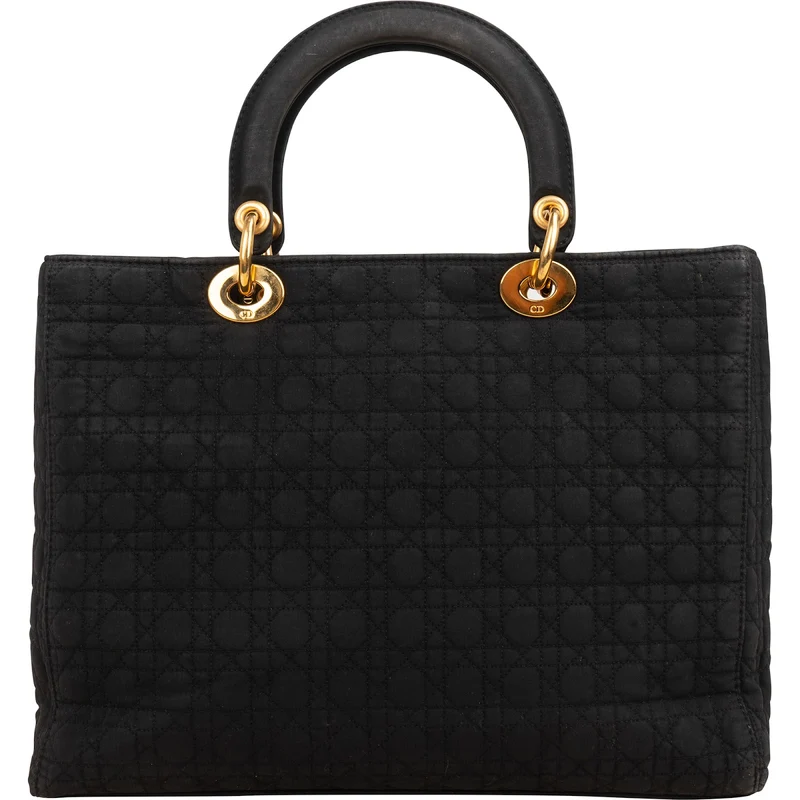 Christian Dior Quilted Nylon Cannage Large Lady Dior Handbag