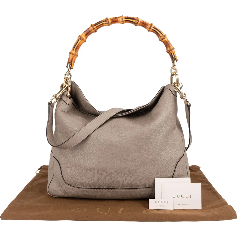 Gucci Pebbled Leather Bamboo Shopper Hobo Shoulder Bag