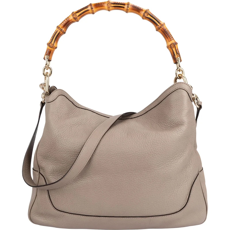 Gucci Pebbled Leather Bamboo Shopper Hobo Shoulder Bag
