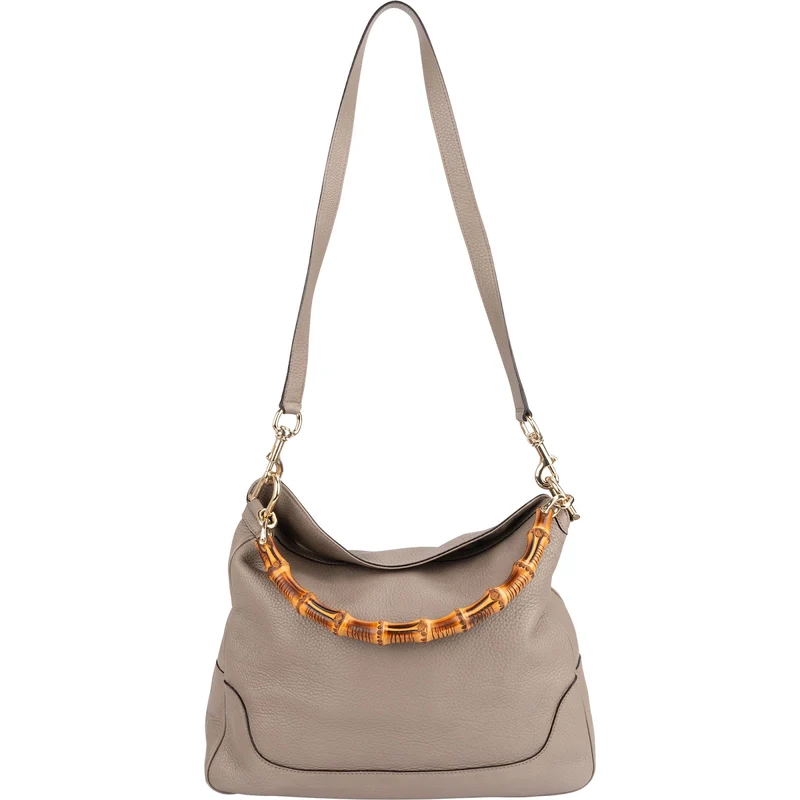 Gucci Pebbled Leather Bamboo Shopper Hobo Shoulder Bag