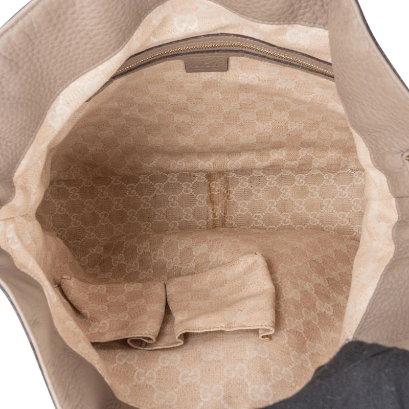 Gucci Pebbled Leather Bamboo Shopper Hobo Shoulder Bag