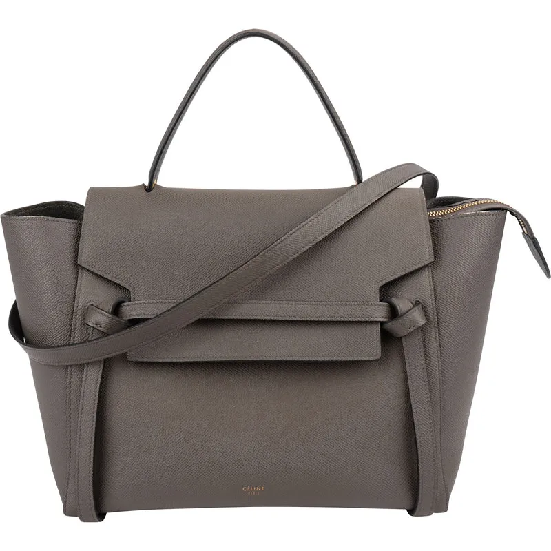 Celine Grey Leather Grained Calfskin Belt Handbag