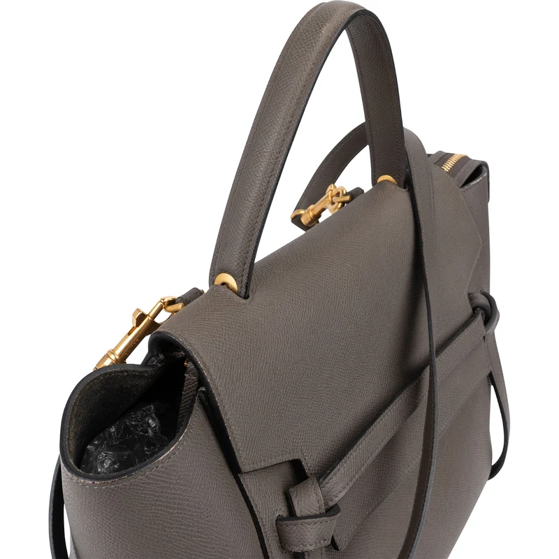 Celine Grey Leather Grained Calfskin Belt Handbag