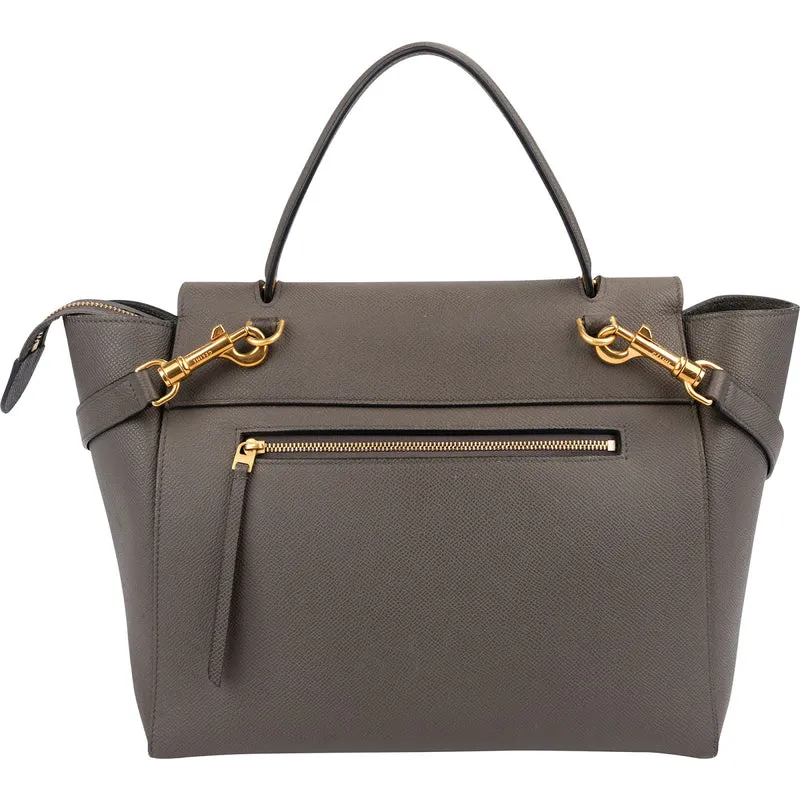 Celine Grey Leather Grained Calfskin Belt Handbag