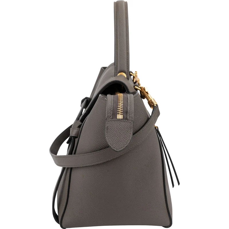 Celine Grey Leather Grained Calfskin Belt Handbag