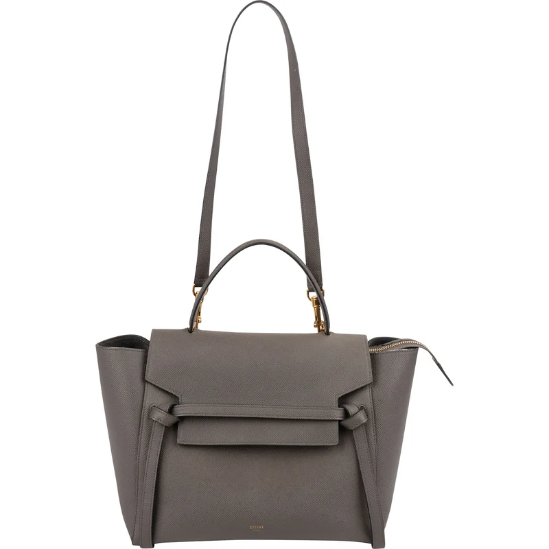Celine Grey Leather Grained Calfskin Belt Handbag