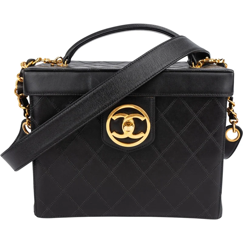 Chanel Jumbo Quilted Lambskin 24K Gold CC Vanity Case Handbag