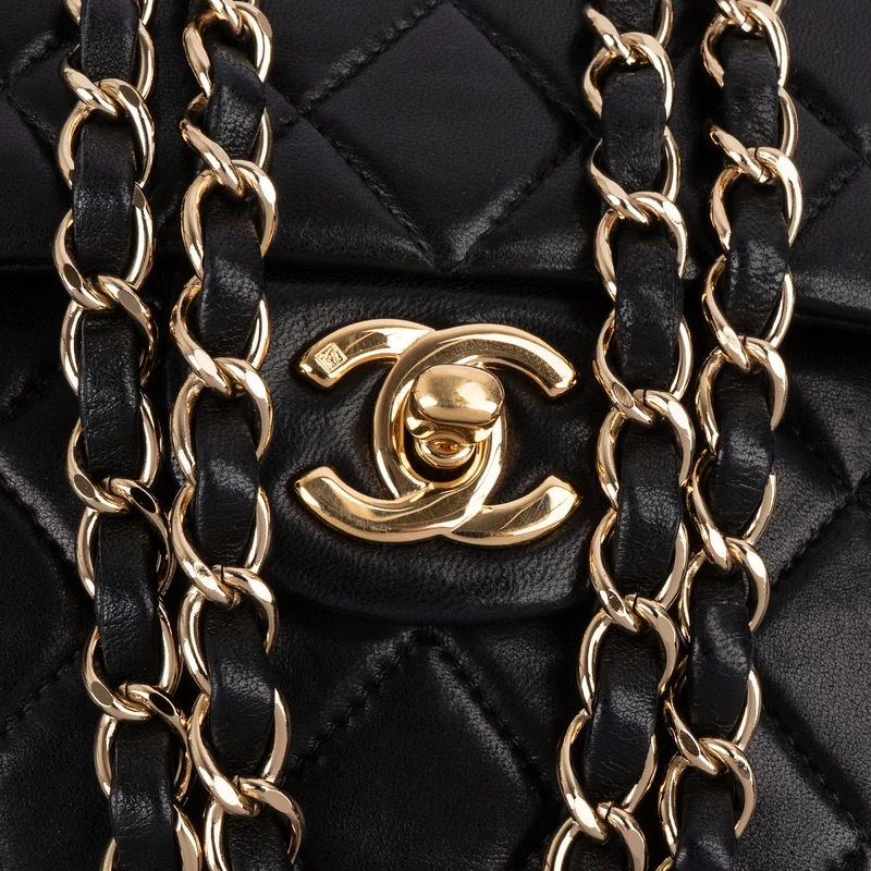 Chanel Quilted Lambskin 24K Gold Small Double Flap Shoulder Bag