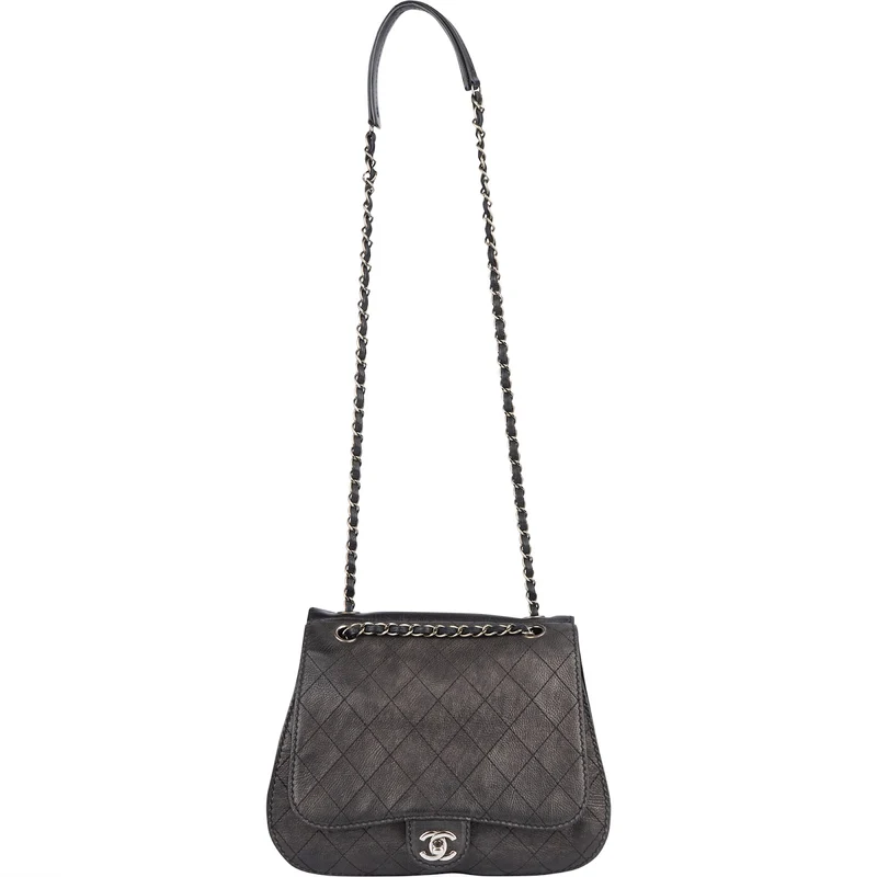 Chanel Quilted Leather Half Moon Single Flap Crossbody Bag
