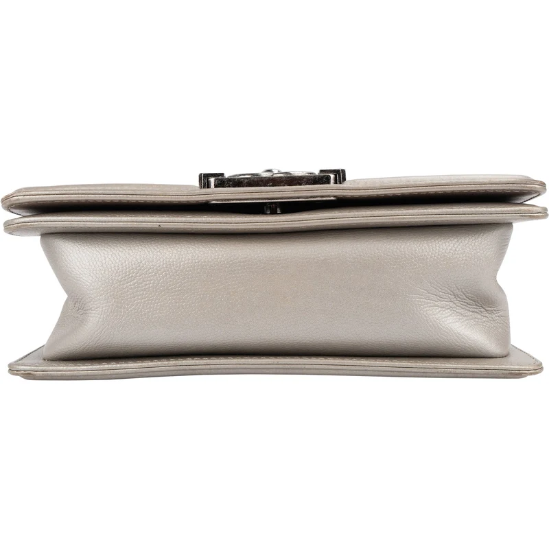 Chanel Metallic Chevron Caviar Leather Boy Single Flap Crossbody Bag