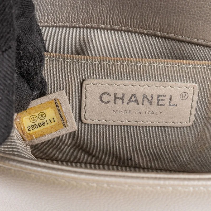 Chanel Metallic Chevron Caviar Leather Boy Single Flap Crossbody Bag