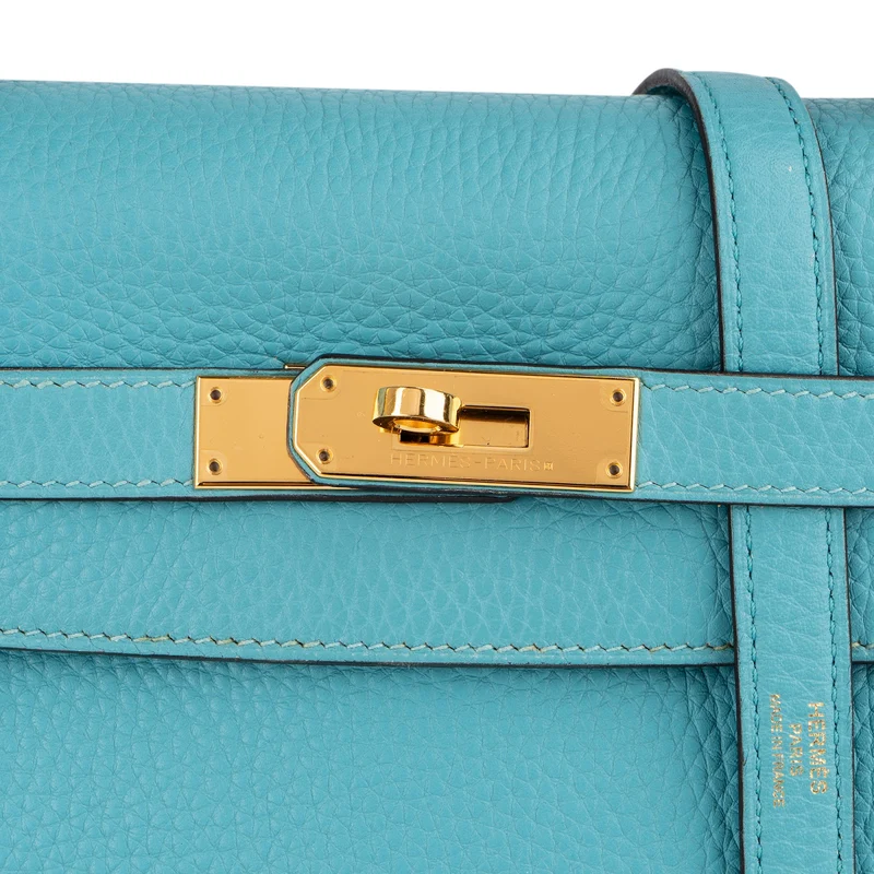 Hermès Taurillon Clemence Leather Gold Kelly 32 Handbag Blue Saint-Cyr