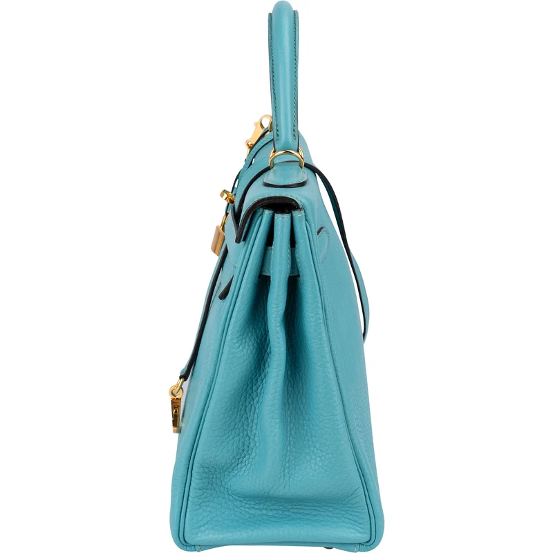 Hermès Taurillon Clemence Leather Gold Kelly 32 Handbag Blue Saint-Cyr
