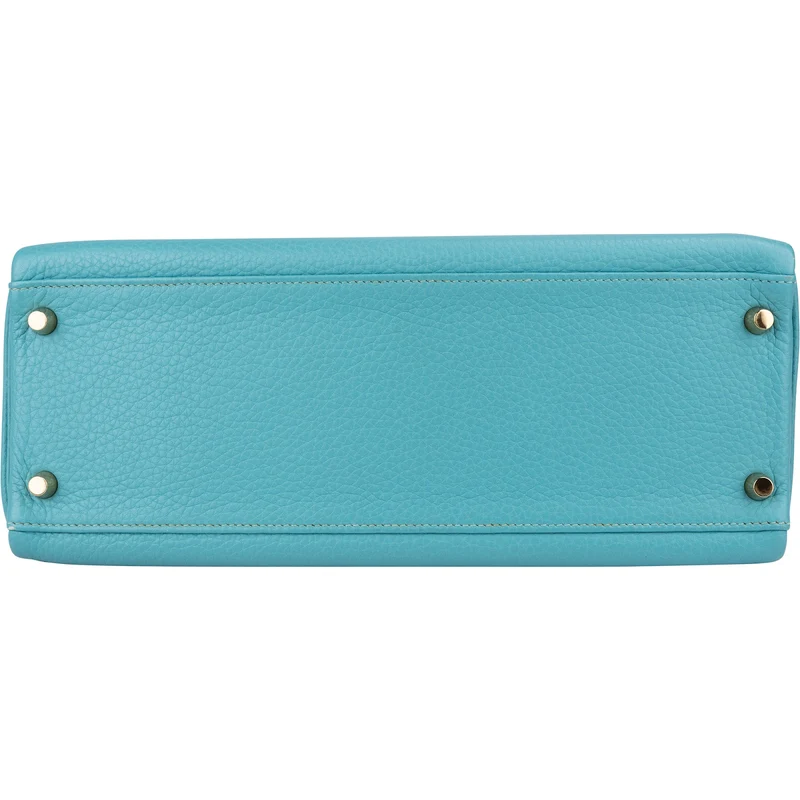 Hermès Taurillon Clemence Leather Gold Kelly 32 Handbag Blue Saint-Cyr