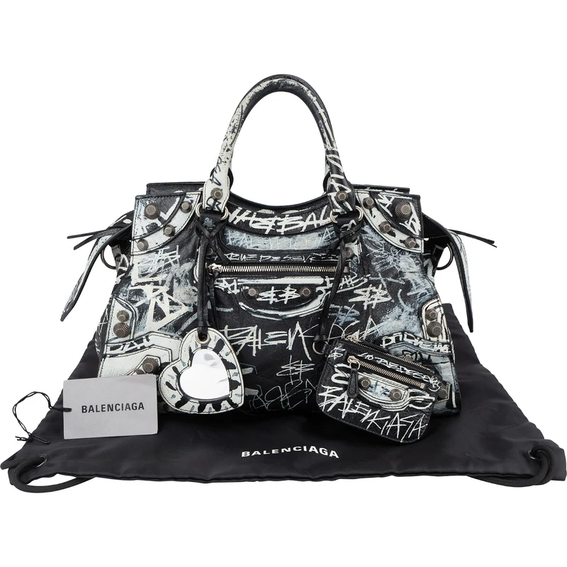 Balenciaga Graffiti Print Leather Neo Cagole City Handbag