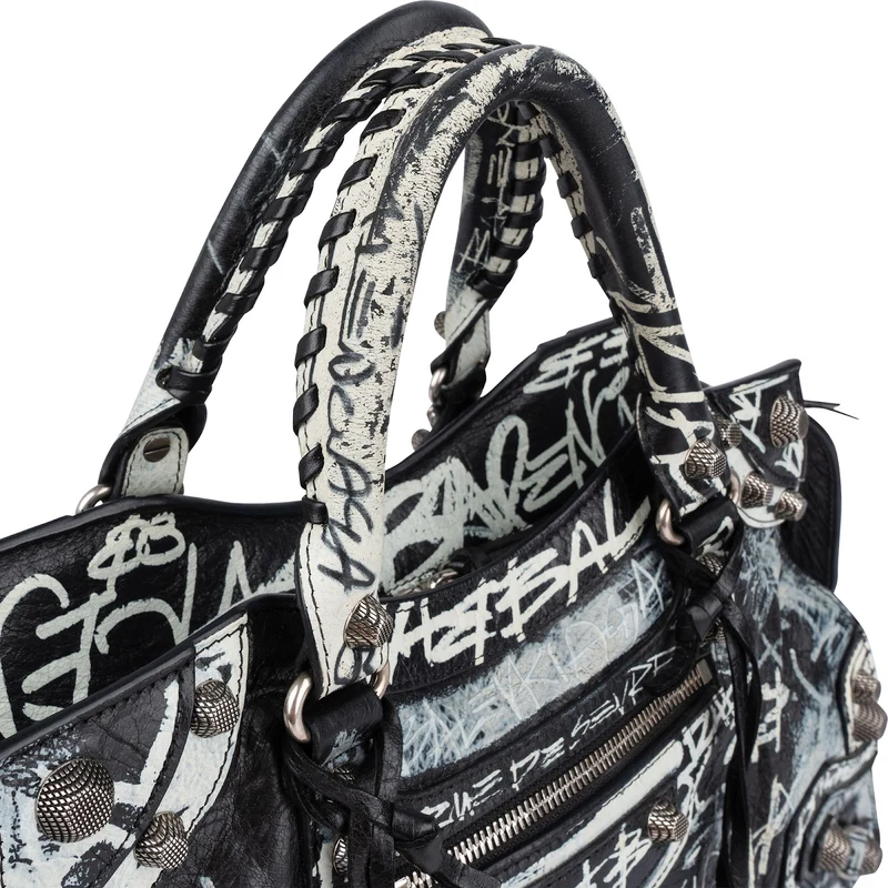 Balenciaga Graffiti Print Leather Neo Cagole City Handbag