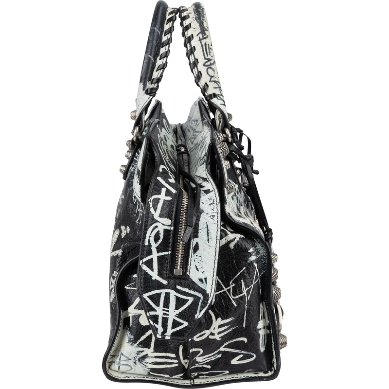 Balenciaga Graffiti Print Leather Neo Cagole City Handbag