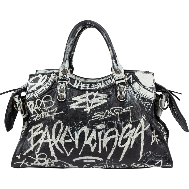 Balenciaga Graffiti Print Leather Neo Cagole City Handbag