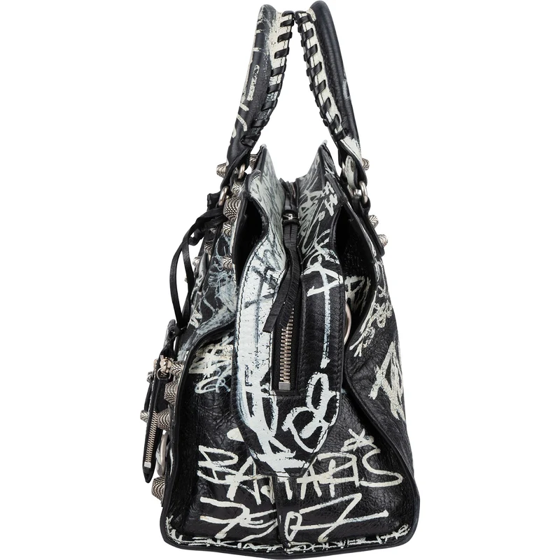 Balenciaga Graffiti Print Leather Neo Cagole City Handbag