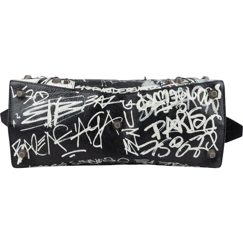 Balenciaga Graffiti Print Leather Neo Cagole City Handbag