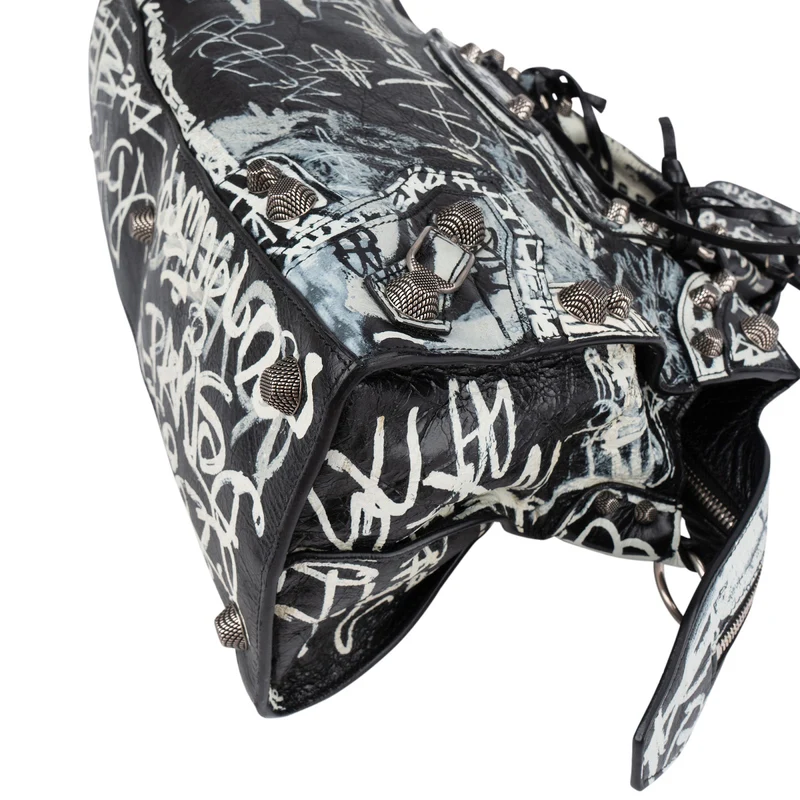 Balenciaga Graffiti Print Leather Neo Cagole City Handbag