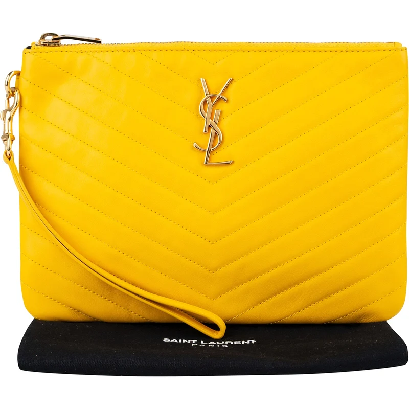 Yves Saint Laurent Yellow Leather Quilted Leather Clutch