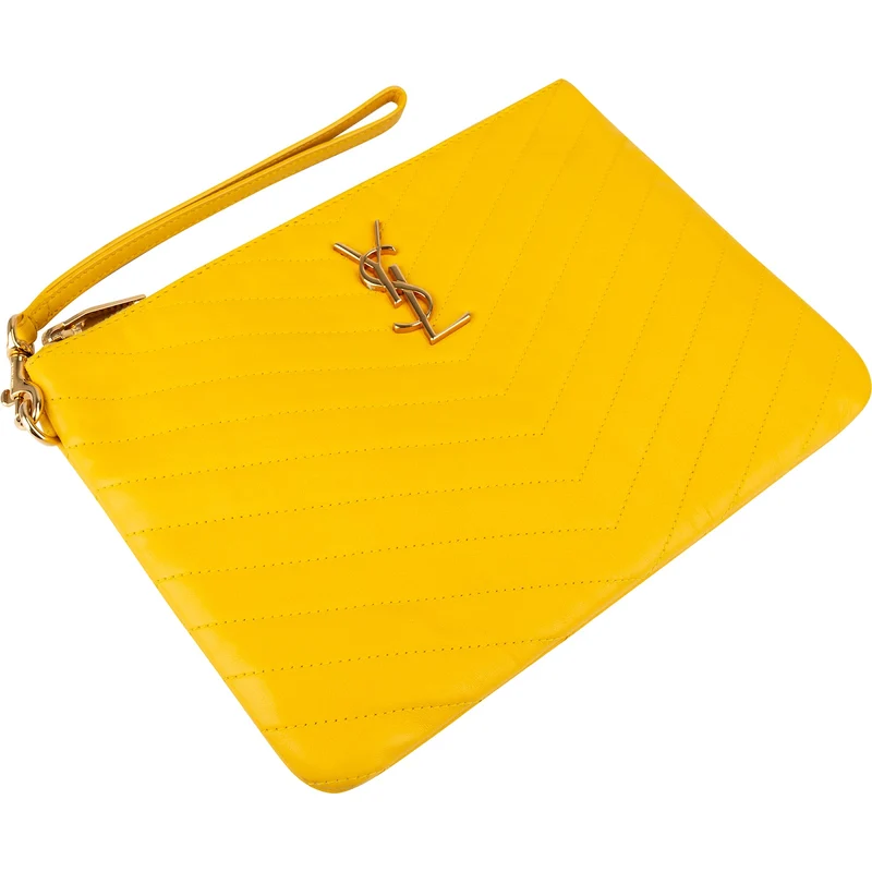 Yves Saint Laurent Yellow Leather Quilted Leather Clutch