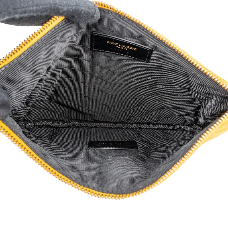 Yves Saint Laurent Yellow Leather Quilted Leather Clutch