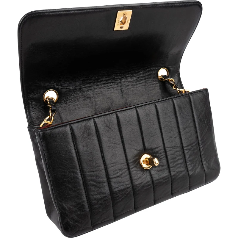 Chanel Vertical Quilted Lambskin 24K Gold Single Flap Crossbody Bag