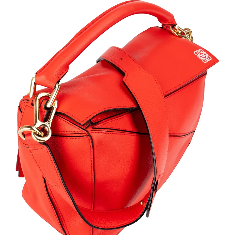Loewe Red Grained Calfskin Puzzle Handbag