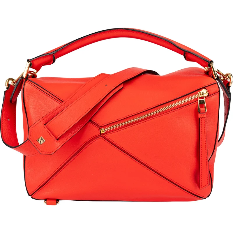 Loewe Red Grained Calfskin Puzzle Handbag