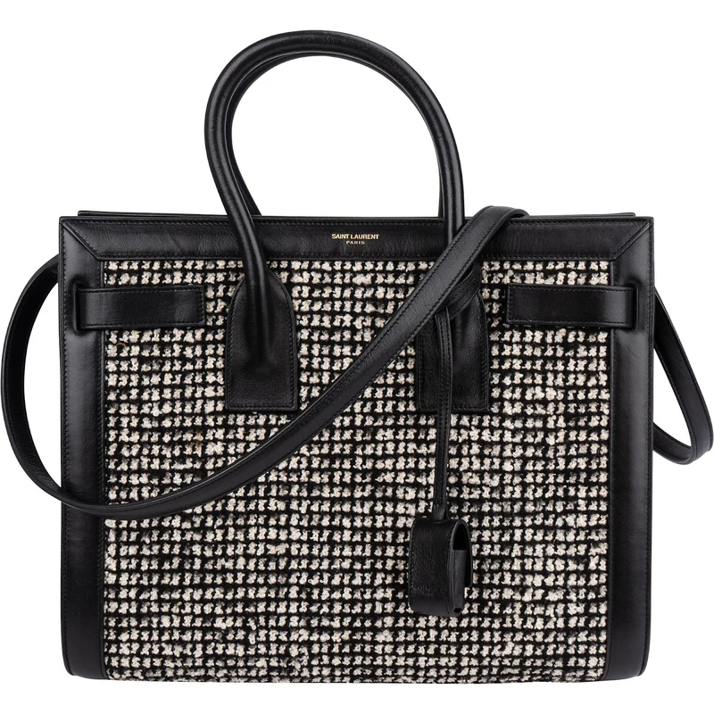 Saint Laurent Tweed & Leather Sac de Jour Handbag