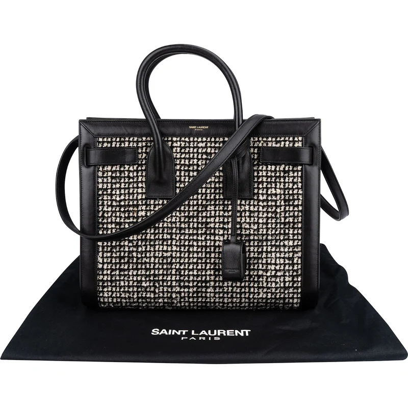 Saint Laurent Tweed & Leather Sac de Jour Handbag