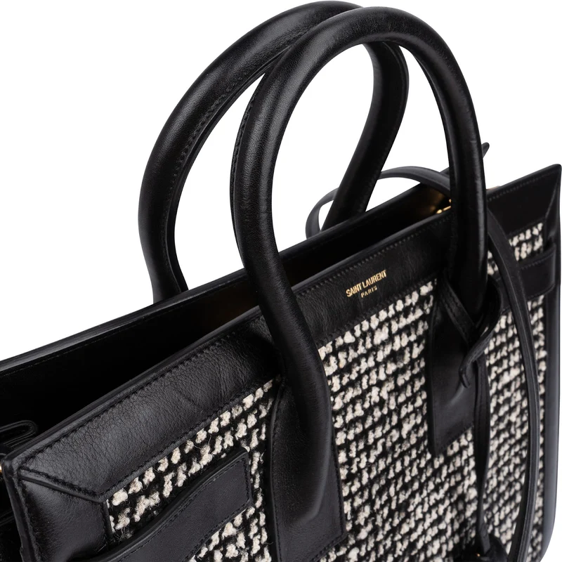 Saint Laurent Tweed & Leather Sac de Jour Handbag