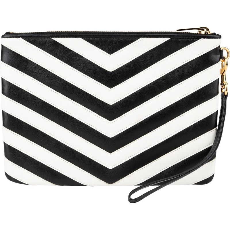Yves Saint Laurent Chevron Quilted Monogram Leather Pouch Clutch