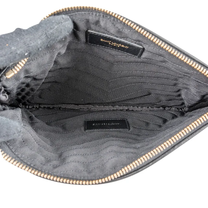 Yves Saint Laurent Chevron Quilted Monogram Leather Pouch Clutch