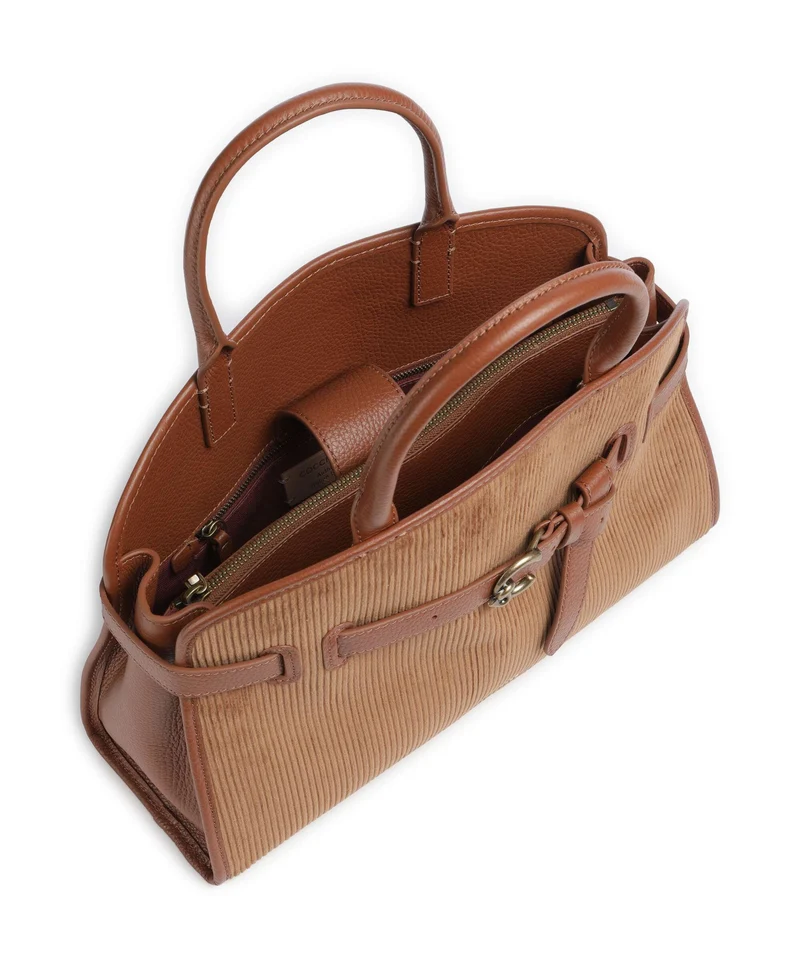 Coccinelle Sabine Corduroy Handtasche cognac