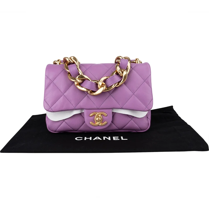 Chanel Quilted Lambskin Chunky Chain Rectangular Flap Shoulder Bag