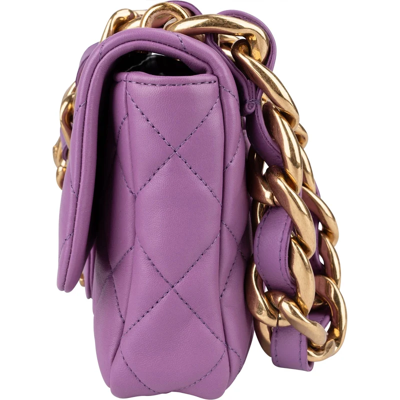 Chanel Quilted Lambskin Chunky Chain Rectangular Flap Shoulder Bag