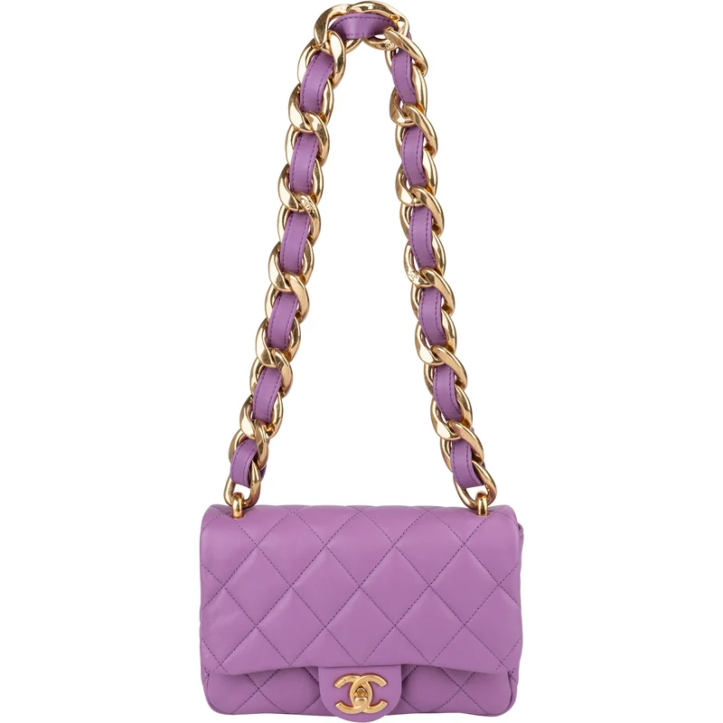 Chanel Quilted Lambskin Chunky Chain Rectangular Flap Shoulder Bag