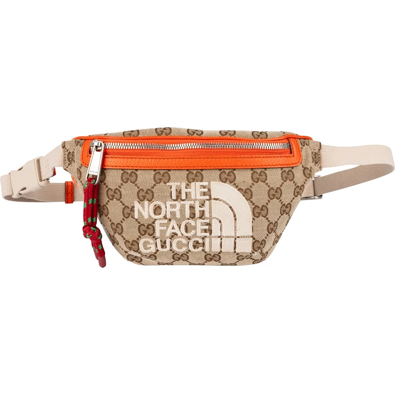 Gucci x The North Face Orange Leather Monogram GG Canvas Belt Bum Bag Crossbody Bag