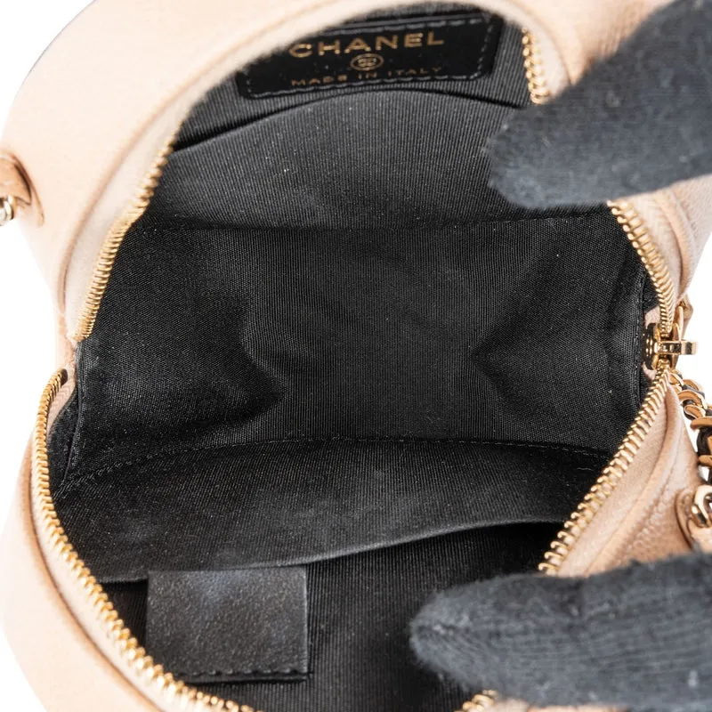 Chanel Quilted Caviar Leather CC Filigree Round Crossbody Bag