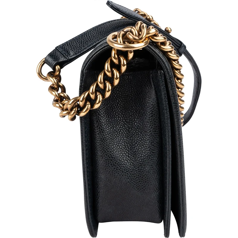 Chanel Quilted Navy Caviar Leather Large Boy Single Flap Crossbody Bag