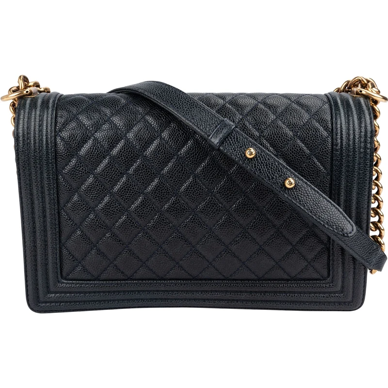 Chanel Quilted Navy Caviar Leather Large Boy Single Flap Crossbody Bag