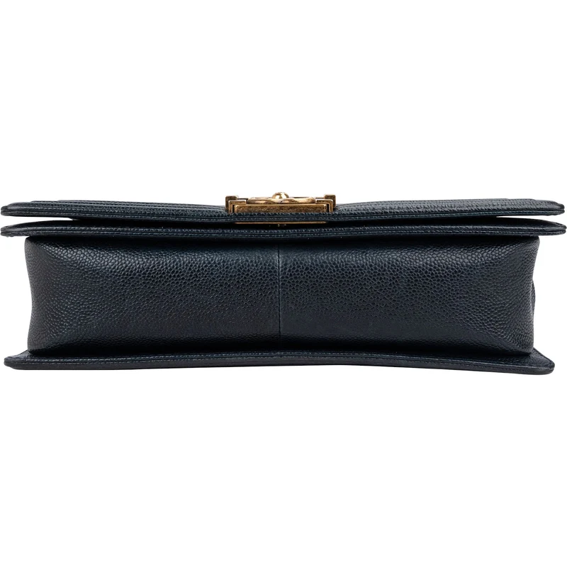 Chanel Quilted Navy Caviar Leather Large Boy Single Flap Crossbody Bag