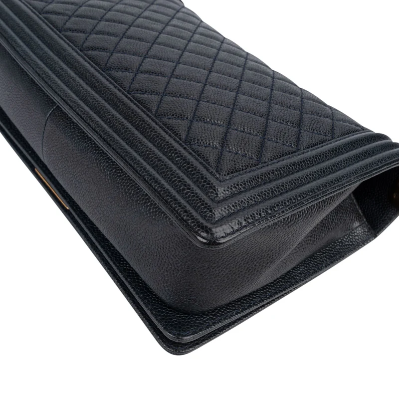 Chanel Quilted Navy Caviar Leather Large Boy Single Flap Crossbody Bag