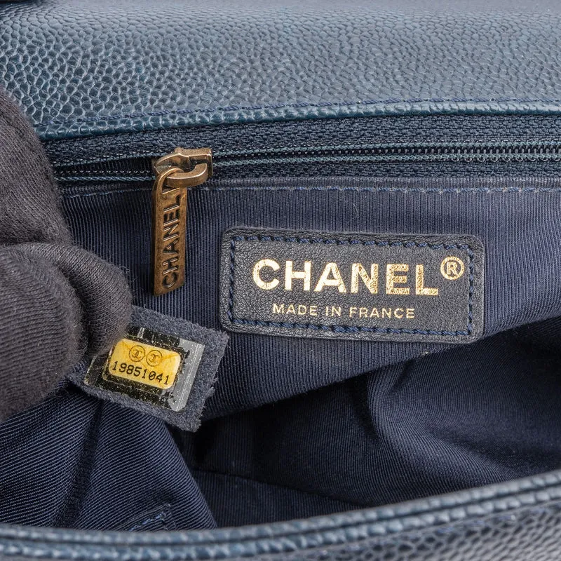 Chanel Quilted Navy Caviar Leather Large Boy Single Flap Crossbody Bag