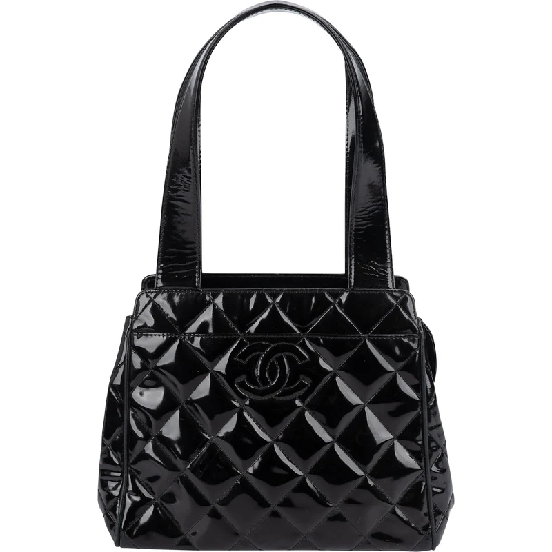 Chanel Quilted Patent Leather CC Small Tote Handbag