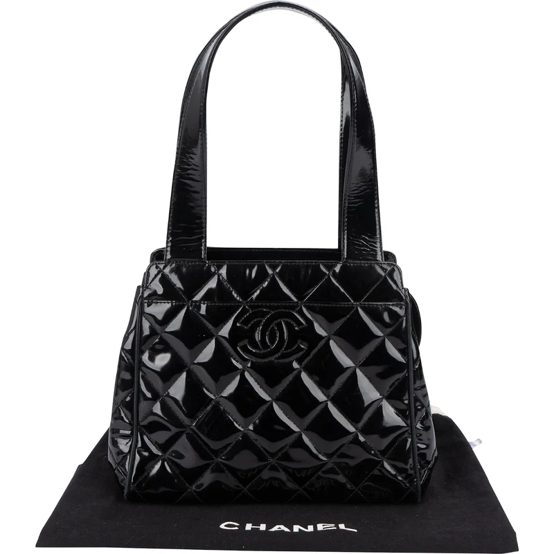 Chanel Quilted Patent Leather CC Small Tote Handbag